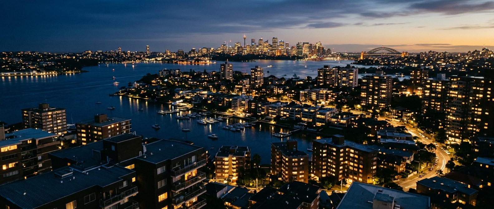 Sydney residential neighbourhood at dusk — BlueStar's home market